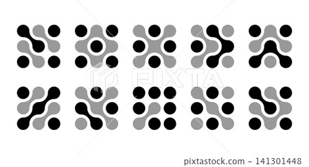 Dot connect icon, abstract tech logo. Diagonal circle vector shape integrates science pattern with innovation network . Liquid metaball flows into blob drops, medical data design. Nanocore concept 141301448