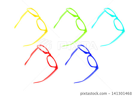 multicolored frames of glasses without lenses are located in five separate elements on a white background multicolored frames of glasses without lenses are located in five separate elements on a white background 141301468