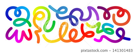 Abstract line shape color gradient bg. 3d graphic pattern fluid wave vector. Liquid spiral swirl, dynamic curved confetti ribbon. Fun vibrant flow, twist rainbow carnival blend. Bright trendy splash 141301483