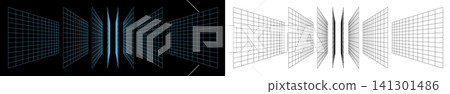 AI Y2K podium bg with Grid Lab blueprint, 3D arcade infographics. Gray game planes in isometric industrial zone. Parallel flat surface tile. Wireframe perspective, neon 80s effect techno-futuristic AI Y2K podium bg with Grid Lab blueprint, 3D arcade infographics. Gray game planes in isometric industrial zone. Parallel flat surface tile. Wireframe perspective, neon 80s effect techno-futuristic 141301486