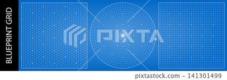 Graph paper square pattern, circular compass grid and isometric drawing bg. Ruler guides for vector radar graph, math layout texture. Blue radial architectural protractor and angle plan print overlay Graph paper square pattern, circular compass grid and isometric drawing bg. Ruler guides for vector radar graph, math layout texture. Blue radial architectural protractor and angle plan print overlay 141301499