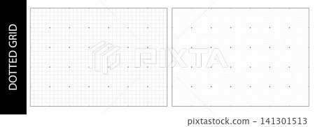 Grid paper scan for bg overlay, blueprint guides mesh. HUD rectangle of dots and black process line, digital radar. Measuring architectural data, millimeter-cutting diagrams, construction drawing game 141301513