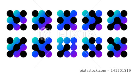 Atom dots connected in molecule structure pattern. Abstract circle shapes, collagen liquid drops. Medical tech metaball cells. Wavy merge fluid arrow, laboratory symbol. Dividing blob circuit cross Atom dots connected in molecule structure pattern. Abstract circle shapes, collagen liquid drops. Medical tech metaball cells. Wavy merge fluid arrow, laboratory symbol. Dividing blob circuit cross 141301519