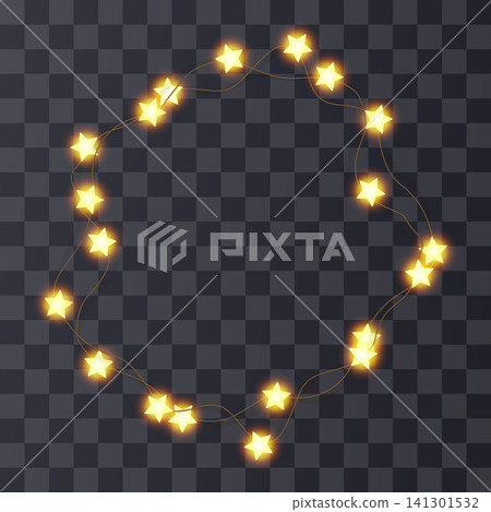 Star light garland wreath, bulb string vector bg. Fairy holiday party decor, white gold xmas festive border. Isolated element, winter ribbon png. New year banner decoration, bright glow led lamp frame Star light garland wreath, bulb string vector bg. Fairy holiday party decor, white gold xmas festive border. Isolated element, winter ribbon png. New year banner decoration, bright glow led lamp frame 141301532