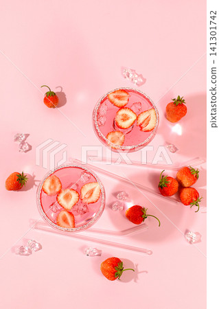 Modern still life with strawberry pink martini, layout, alcoholic cocktail with strawberries on an elegant modern background with long shadows, minimalist concept for bar and holiday party, cafe, Modern still life with strawberry pink martini, layout, alcoholic cocktail with strawberries on an elegant modern background with long shadows, minimalist concept for bar and holiday party, cafe, 141301742