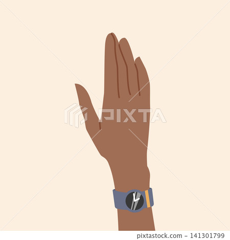 Dark skin hand wearing wrist watch Dark skin hand wearing wrist watch 141301799
