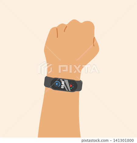 Fitness tracker on hand wrist vector Fitness tracker on hand wrist vector 141301800