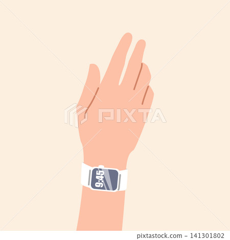 Smart watch on hand wrist digital clock vector Smart watch on hand wrist digital clock vector 141301802