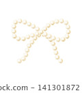 Watercolor illustration of an elegant bow made of white pearls, isolated on white. Delicate jewelry-inspired decorative clipart for wedding invitations, feminine branding and luxury scrapbooking. 141301872