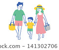 A parent and child walking together on the beach_color 141302706