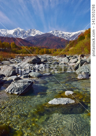 A view of the snow-capped peaks of Hakuba from Hakuba Village in autumn. A view of the snow-capped peaks of Hakuba from Hakuba Village in autumn. 141303298