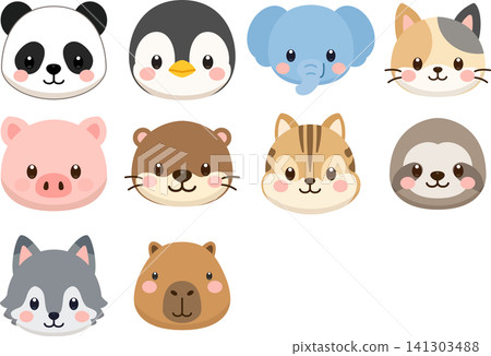可愛的動物臉部插圖 2 可愛的動物臉部插圖 2 141303488