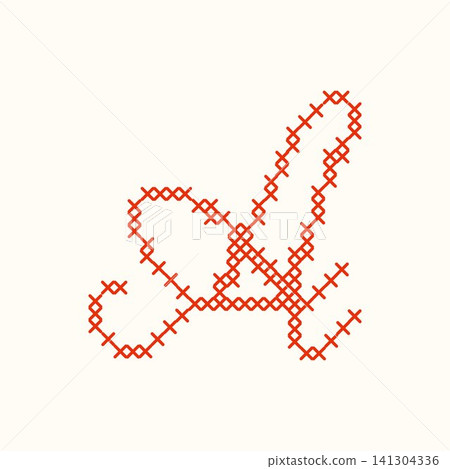 Red cross stitch letter A script typography isolated on white background. A textured cursive embroidery needlework letter for monograms, nursery decor, and handmade textile crafts. Vector illustration Red cross stitch letter A script typography isolated on white background. A textured cursive embroidery needlework letter for monograms, nursery decor, and handmade textile crafts. Vector illustration 141304336