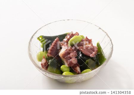 Edamame, octopus, wakame seaweed, and pickled vegetables. Edamame, octopus, wakame seaweed, and pickled vegetables. 141304358