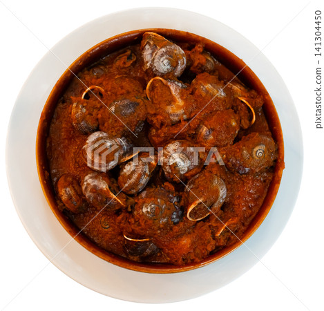 Cooked snails in spicy tomato sauce 141304450