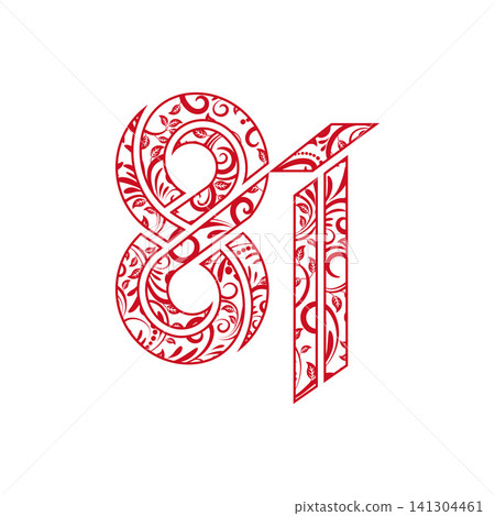 Red and White Number 81 for Indonesia 81st Independence Day Anniversary with Batik Pattern Red and White Number 81 for Indonesia 81st Independence Day Anniversary with Batik Pattern 141304461