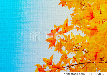 An illustrated image of autumn leaves and a painting canvas. An illustrated image of autumn leaves and a painting canvas. 141305032
