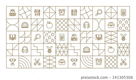 Geometric shapes school supplies line art background Geometric shapes school supplies line art background 141305308