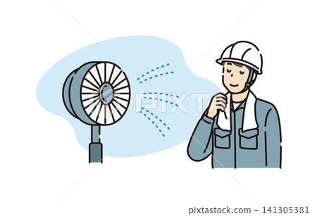 工人們用電風扇降溫 141305381