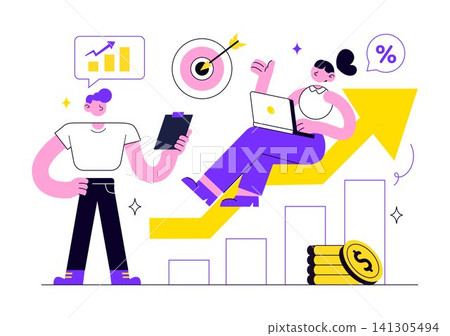 Revenue Vector Illustration Featuring Business Growth, Financial Analytics, Profit Increase, Income Performance, Management, and Economic Success 141305494