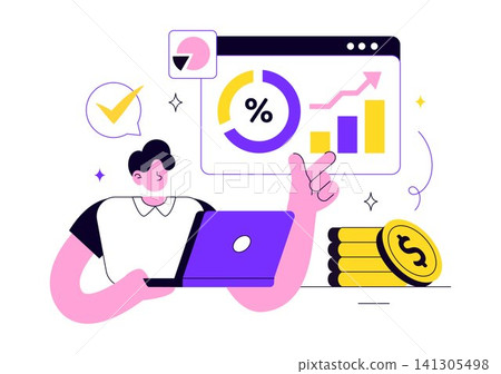 Revenue Vector Illustration Featuring Business Growth, Financial Analytics, Profit Increase, Income Performance, Management, and Economic Success 141305498