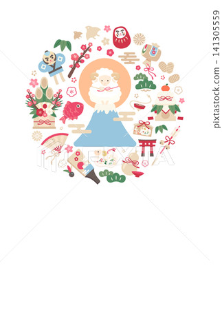 羊年_新年賀卡設計(無文字)_羊與新年裝飾 2_直版 羊年_新年賀卡設計(無文字)_羊與新年裝飾 2_直版 141305559