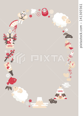 羊年_新年卡片設計(無文字)_羊與新年裝飾 3_直式版 羊年_新年卡片設計(無文字)_羊與新年裝飾 3_直式版 141305561