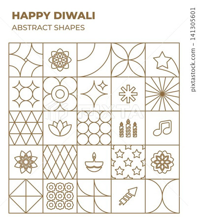 Diwali pattern geometric shapes line art gold 141305601