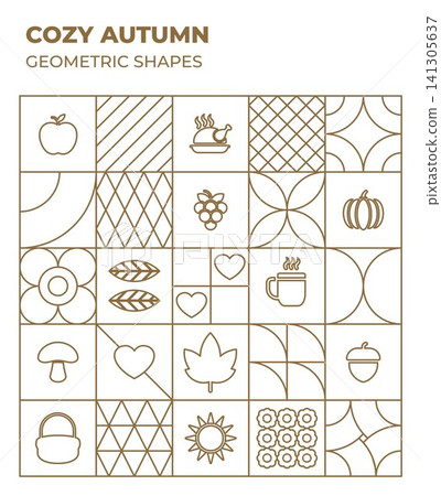 Cozy autumn background vector geometric outlines 141305637