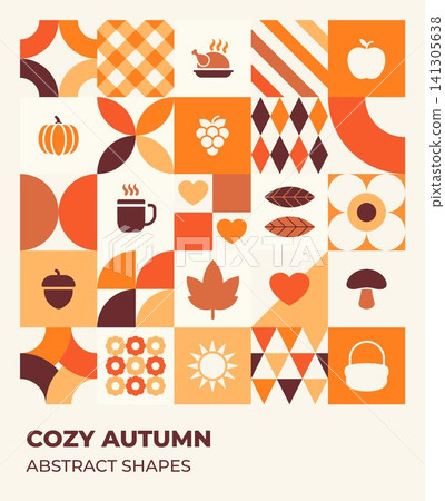 Cozy autumn pattern vector geometric background Cozy autumn pattern vector geometric background 141305638