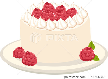 Raspberry cream cake decorated with fresh berries and whipped cream on a serving plate Raspberry cream cake decorated with fresh berries and whipped cream on a serving plate 141306368