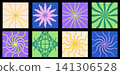 Retro Psychedelic Spiral Pattern Set with Radial Rays, Wavy Lines and Geometric Abstract Backgrounds 141306528
