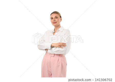 Confident woman in stylish attire, isolated on white, PNG Confident woman in stylish attire, isolated on white, PNG 141306702