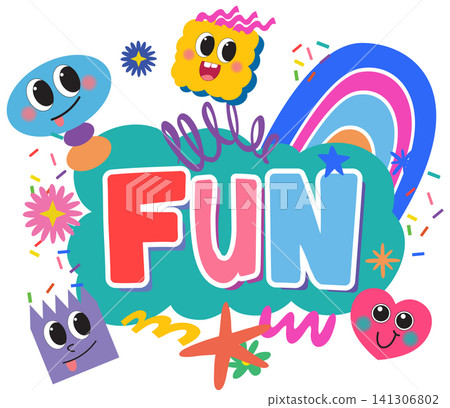 Playful Cartoon Doodle Illustration with Fun Typography and Colorful Characters Playful Cartoon Doodle Illustration with Fun Typography and Colorful Characters 141306802