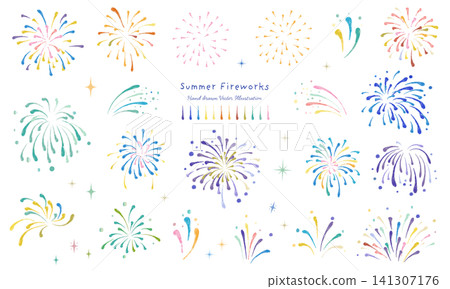 Colorful Watercolor Fireworks Collection - Hand-Drawn Vector Set Colorful Watercolor Fireworks Collection - Hand-Drawn Vector Set 141307176