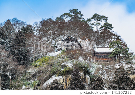 Risshaku-ji Temple in Yamagata in Winter: The Godai-do and Kaisan-do Halls built on the mountain. Risshaku-ji Temple in Yamagata in Winter: The Godai-do and Kaisan-do Halls built on the mountain. 141307252