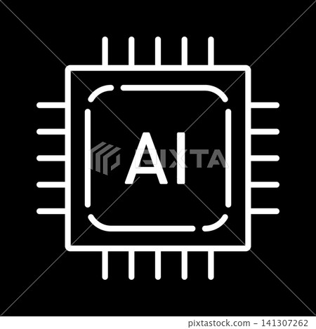 Vector icon of an AI microchip, resembling an artificial intelligence processor or CPU chip. 141307262