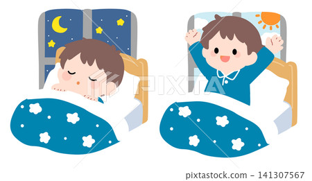 Illustration of going to bed early and waking up early Illustration of going to bed early and waking up early 141307567