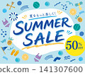 Summer sale banner material: A fun image featuring summer motifs. Vector illustration material. 141307600