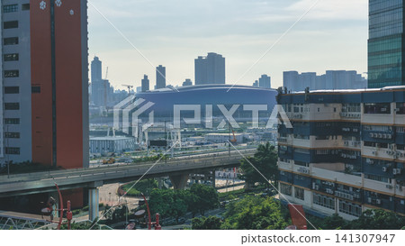 Hong Kong July 12 2026 Kai Tak Sports Park Main Stadium from Kowloon Bay Hong Kong July 12 2026 Kai Tak Sports Park Main Stadium from Kowloon Bay 141307947