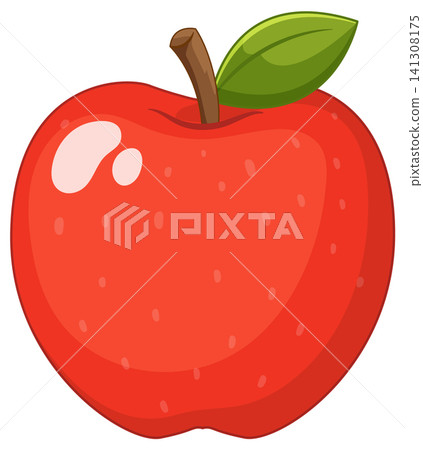 Red Apple Vector Illustration with Green Leaf on White Background Red Apple Vector Illustration with Green Leaf on White Background 141308175