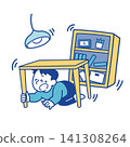 地震發生時房屋內可能出現的狀況示意圖。 141308264