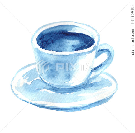 An illustration of a coffee cup in the style of ink painting. An illustration of a coffee cup in the style of ink painting. 141309193