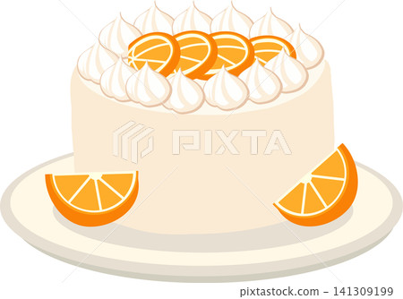 Elegant orange dessert cake with creamy frosting and fruit decoration for bakery product and sweet food presentation Elegant orange dessert cake with creamy frosting and fruit decoration for bakery product and sweet food presentation 141309199