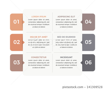 Six Step Infographic Template with Numbered Side Tabs Six Step Infographic Template with Numbered Side Tabs 141309528