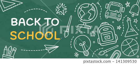 Back To School Chalkboard Horizontal Banner Design Back To School Chalkboard Horizontal Banner Design 141309530