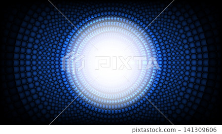 Abstract tech background with a bright glowing center and concentric blue circular dots Abstract tech background with a bright glowing center and concentric blue circular dots 141309606