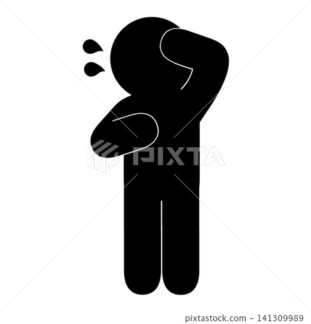 A pictogram of a person sweating in the heat; a simple person icon. A pictogram of a person sweating in the heat; a simple person icon. 141309989