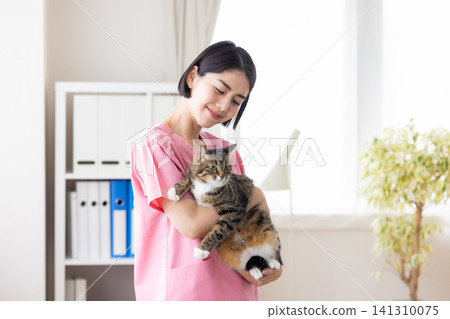 Veterinarian - Portrait of a veterinarian holding a cat Veterinarian - Portrait of a veterinarian holding a cat 141310075