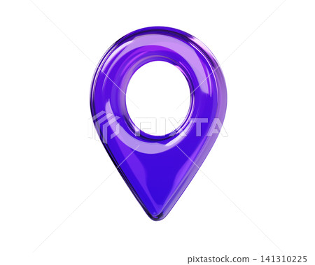 Glossy purple 3D map location pin icon. Front view. Transparent glass navigation marker isolated on background for GPS, map, travel and UI design. 3d render. Glossy purple 3D map location pin icon. Front view. Transparent glass navigation marker isolated on background for GPS, map, travel and UI design. 3d render. 141310225